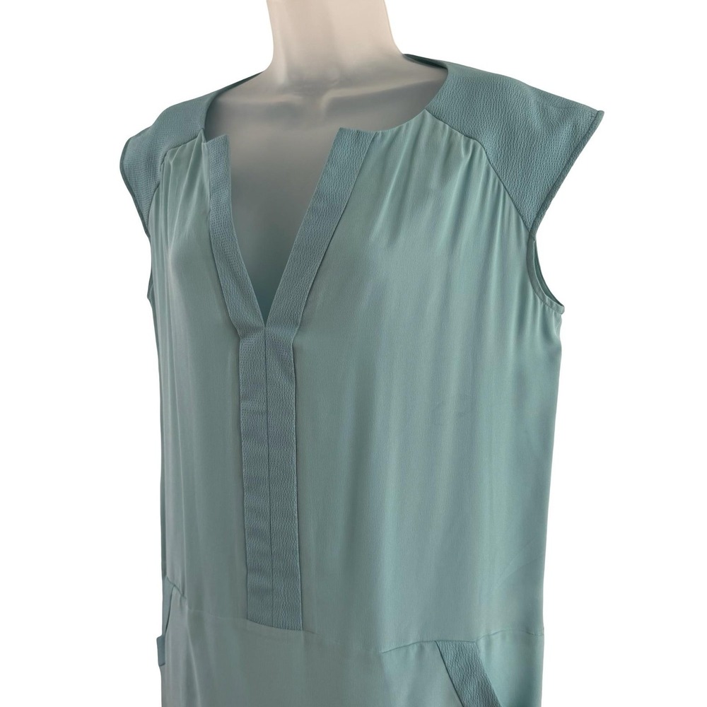 Comptoir Des Cotonniers Dress Womens 2 Mint Aqua Silk V Neck Shift Pockets Work - Picture 6 of 16